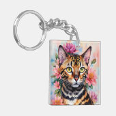 Porte-clés Bengale Chat Floral Aquarelle Art (Devant gauche)