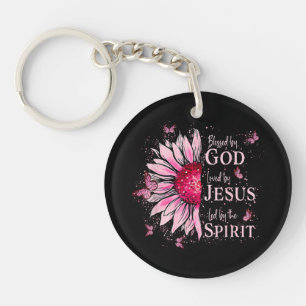 Porte-clés Béni Par Dieu - Aimé Par Jésus Tournesol Rose