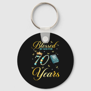 Porte-clés Béni par Dieu pour 70 ans Anniversaire chrétien