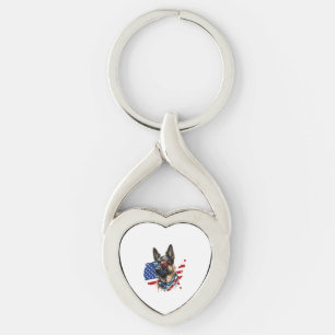 Porte-clés Berger allemand avec drapeau américain J'aime un c