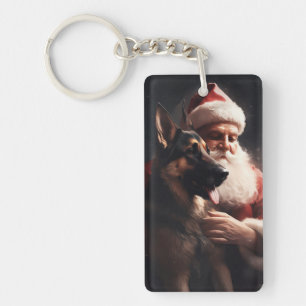 Porte-clés Berger Allemand avec le Père Noël Fête de Noël