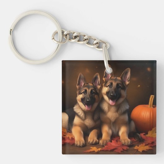 Porte-clés Berger Allemand Chiot Citrouille d'automne (Devant)
