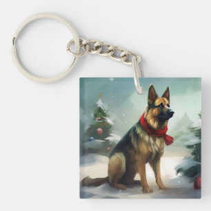 Porte-clés Berger Allemand dans la neige de Noël