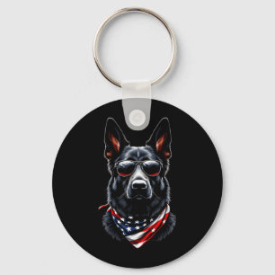 Porte-clés Berger allemand noir drapeau américain 4 juillet