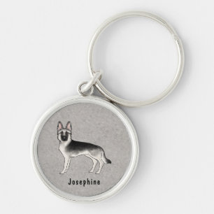 Porte-clés Berger Allemand Silver Sable avec nom personnalisé