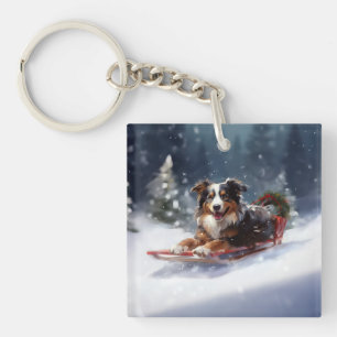 Porte-clés Berger Australien Noël neige hiver