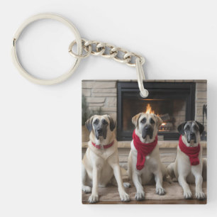Porte-clés Berger d'Anatolie au coin de la cheminée Noël
