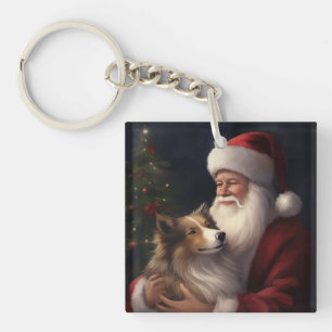 Porte-clés Berger des Shetland Père Noël Fête de Noël