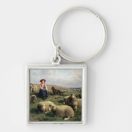 Porte-clés Bergère avec des moutons dans un paysage (Devant)
