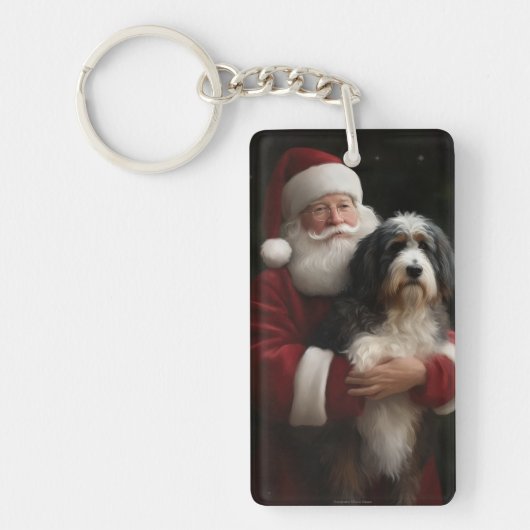 Porte-clés Bernedoodle avec Noël Festif du Père Noël (Devant)