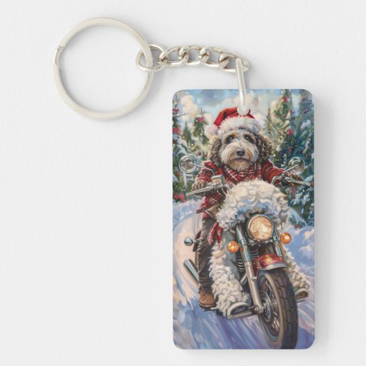 Porte-clés Bernedoodle Chien équitation Moto Noël (Devant)