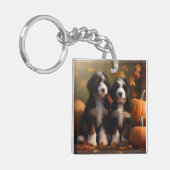 Porte-clés Bernedoodle Chiot Automne Citrouille de plaisir (Devant gauche)