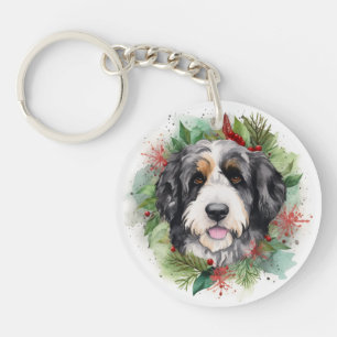 Porte-clés Bernedoodle Christmas Wreath Festive Pup