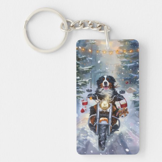 Porte-clés Bernese Mountain Dog équitation Moto Noël (Devant)