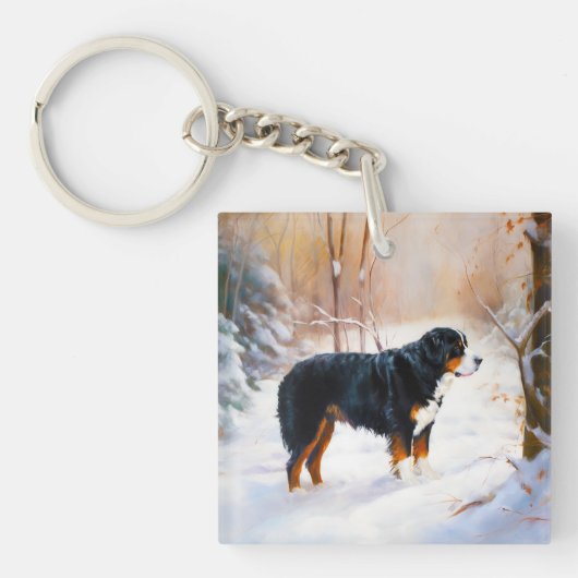 Porte-clés Bernese Mountain Qu'il neige Noël (Devant)