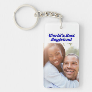 Porte-clés Best Boyfriend photo bleu texte 3d