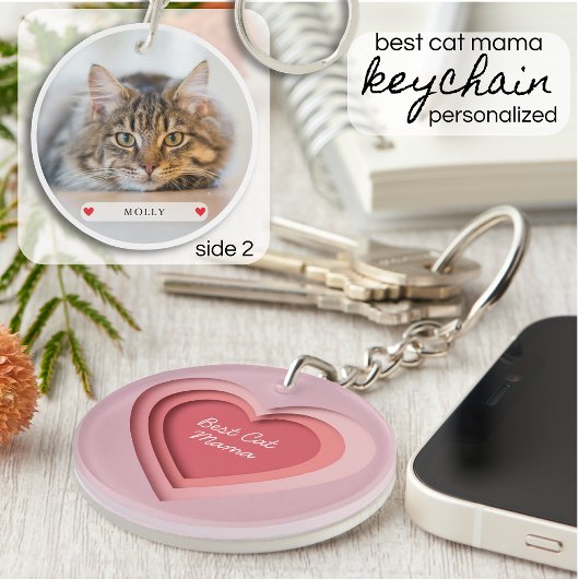 Porte-clés Best Cat Mama Custom Photo Heart