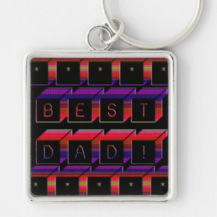 Porte-clés Best Dad Block Text red & Purple