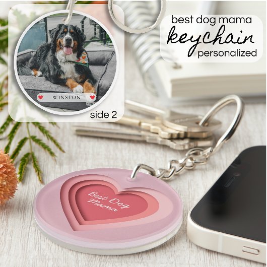 Porte-clés Best Dog Mama Custom Photo Heart
