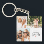 Porte-clés Best Friends Modern Chic BFF Script Photo<br><div class="desc">Un keycahin photo meilleur amis avec la chambre pour 3 photos. Personnalisez-le avec des photos de vos seins. Conçu pour vous par Blackberry Boulevard.</div>