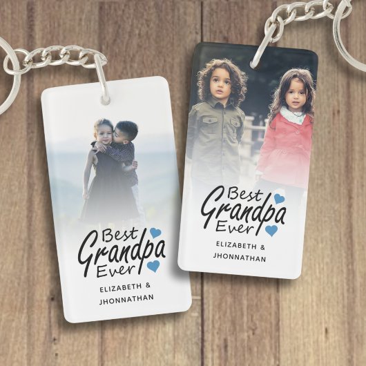 Porte-clés Best Grandpa Ever Script Name Blue Heart and Photo