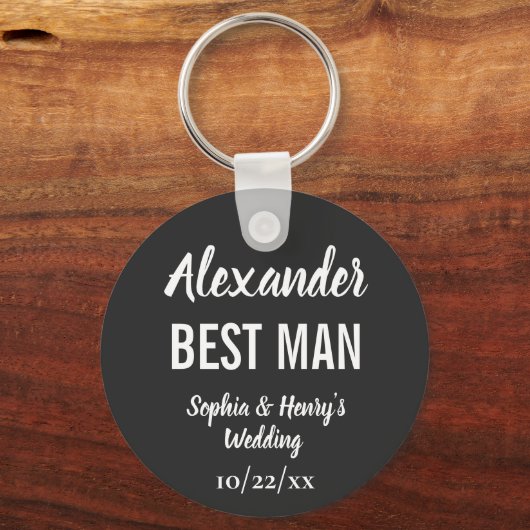 Porte-clés Best Man Modern Typographie Script Mariage noir (Verso)