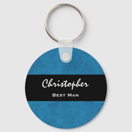 Porte-clés BEST MAN Nom personnalisé Cobalt Blue Grunge Damas (Recto)