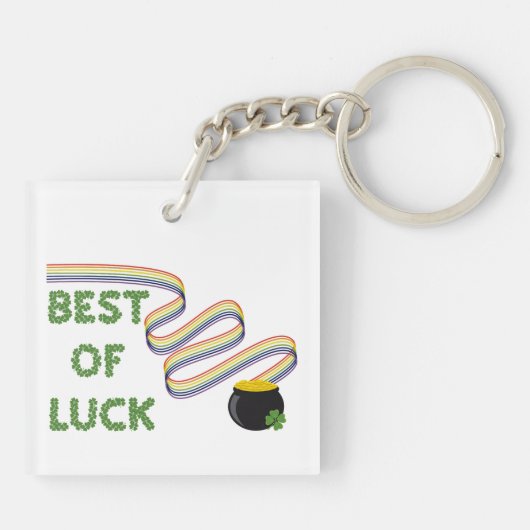 Porte-clés Best of Luck Greeting with Clovers and Rainbow (Dos)
