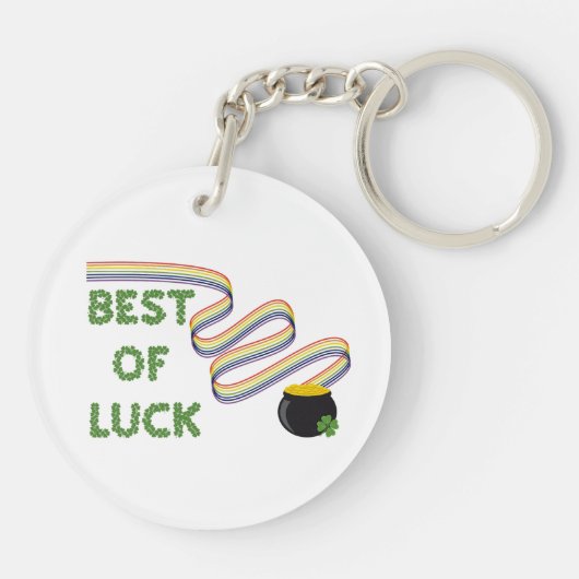 Porte-clés Best of Luck Greeting with Clovers and Rainbow (Dos)