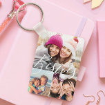 Porte-clés Besties Script 3 Photo Best Friends Collage BFFs<br><div class="desc">A special, memorable multiple photo keychain for besties. The design features three photo grid collage layout to display your own special best friends photos. "Besties" is displayed in stylish typography. Send a memorable and special gift to yourself and your best friend that you both will cherish. Note: colors can be...</div>