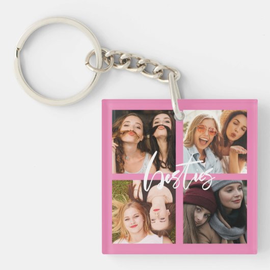 Porte-clés BFF Best Friends script photo cadeau rose (Devant)