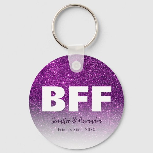 Porte-clés BFF Purple Gold Glitter Personalized Best Friends (Recto)