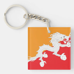 Porte-clés Bhoutan Drapeau design avec Dragon Blanc