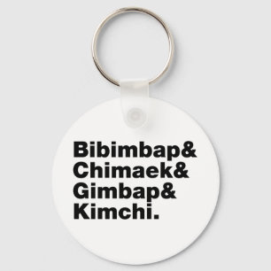 Porte-clés Bibimbap & Chimaek & Gimbap & Kimchi. Aliments cor