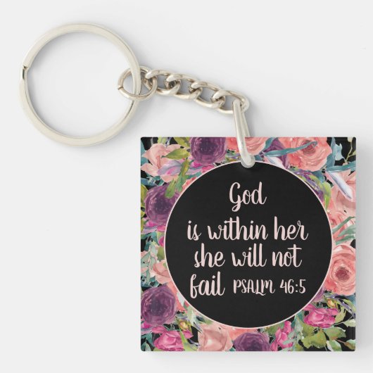 Porte-clés Bible Verset Floral Violet Rose (Devant)