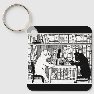 Porte-clés Bibliothèque Chaton et Chien de Style Ancien, Litt