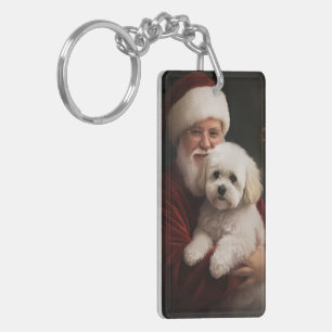 Porte-clés Bichon frisé avec le Père Noël Noël festif 