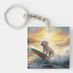 Porte-clés Bichon Frise Beach Plage Surf Peinture