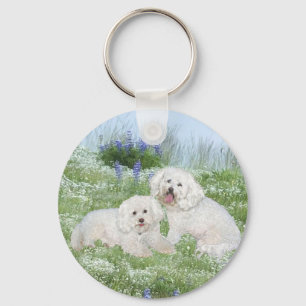 Porte-clés Bichon Frise Bleuets