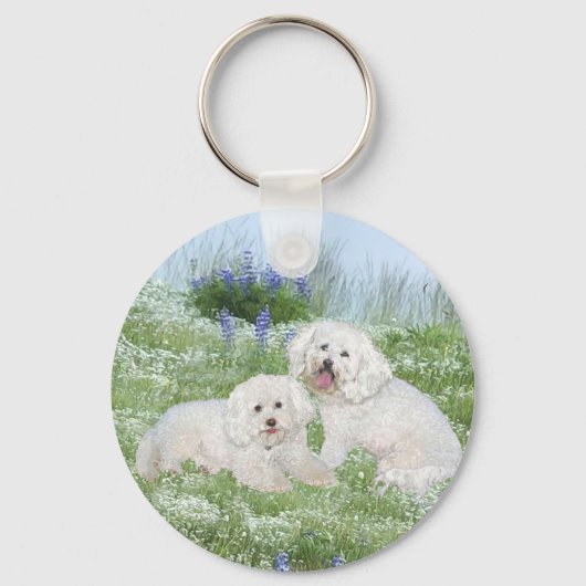 Porte-clés Bichon Frise Bleuets (Recto)