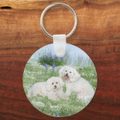 Porte-clés Bichon Frise Bleuets (Recto)
