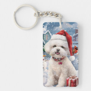 Porte-clés Bichon Frise Chien Hiver Merveilleux Noël Joie