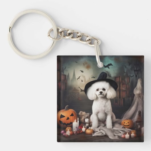 Porte-clés Bichon Frise Citrouilles Halloween effrayant (Devant)