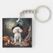 Porte-clés Bichon Frise Citrouilles Halloween effrayant (Dos)