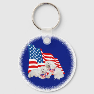 Porte-clés Bichon frisé drapeau américain
