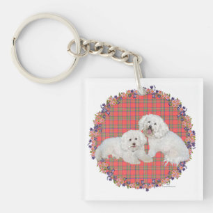 Porte-clés Bichon Frise Duo Carreaux