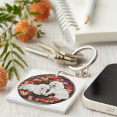 Porte-clés Bichon frisé floral (Devant Droit)