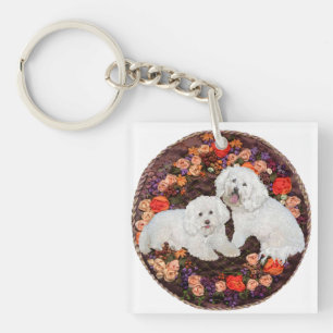 Porte-clés Bichon frisé floral