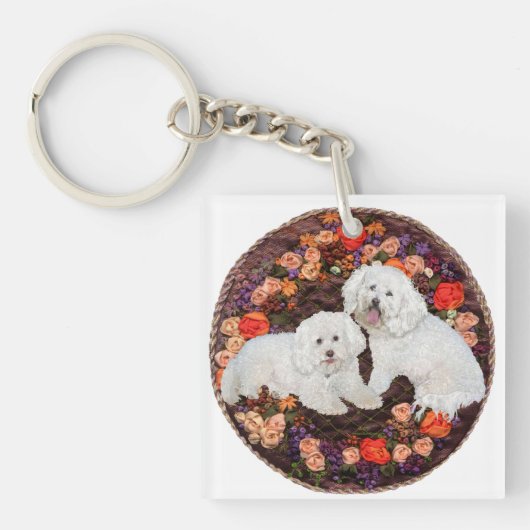 Porte-clés Bichon frisé floral (Devant)