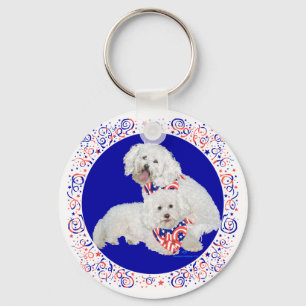 Porte-clés Bichon Frise Rouge Blanc Bleu